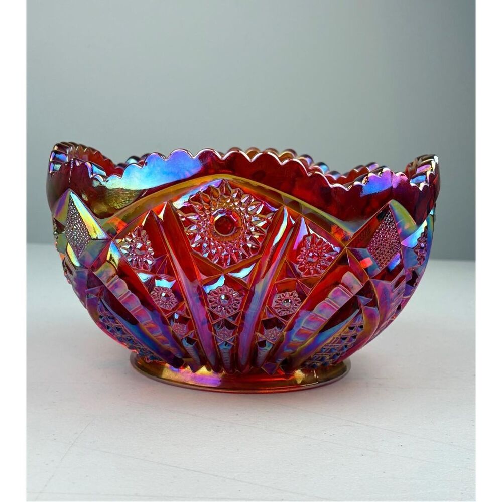 Vintage Indiana Glass Heirloom Sunset Ruby Red Carnival Glass Bowl 8.5in W DI254 - Picture 4 of 8
